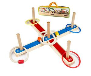 Anillas Juego de Lanzamiento, UlifeME Juegos Exterior para Niños y Adultos, 5 Piezas Anillos de Cuerda de Madera + 8 Pcs Anillos Plásticos Colurful para Juegos de Punteria, 2 Formas Jugando con Bolsa