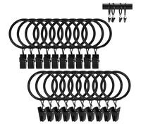 Anillas para cortinas negras 30 unidades, argollas metálicas con pinzas de sujeción, diámetro interior 32 mm, ganchos para cortinas prácticas y resistentes para salón, dormitorio o baño