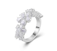 Anillo a juego, anillo de compromiso bohemio con flores para mujer, Q 1/2, Oro blanco de 14 quilates, Moissanita
