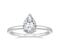 Anillo a juego, anillo para mujer, oro blanco de 9 K/14 quilates, solitario en forma de lágrima con moissanita, M 1/2, Oro blanco de 14 quilates, Moissanita