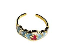 Anillo abierto ajustable esmaltado vintage con gema rosa, joyería de moda para mujer, amistad para declaración de moda, amor, promesa, disfraz, cóctel, fiesta, regalo