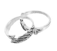 Anillo Abierto Ajustable Retro de Cobre 2piezas para Pareja Halloween | Alas de Murciélago y Ángulo, Estilo Clásico Elegante y Vintage, Plata, Flexible para Fiesta o Bar