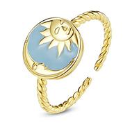 Anillo abierto ajustable único de sol y luna en plata de ley 925