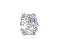 Anillo abierto con diseño de panal de abeja de cristal y flores de circonita cúbica púrpura brillante, geométrico, ajustable, apilable, anillo de promesa de boda, compromiso, anillo ancho, delicado