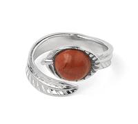 Anillo Abierto De Color, Piedra Natural Redonda, Cabujón De Cristal, Hoja Tallada, Anillos De Dedo Ajustables Para Mujeres Y Hombres, Joyería,jaspe Rojo