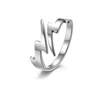 Anillo abierto de doble rayo para hombres, niños, mujeres, adolescentes, niñas, acero inoxidable, moderno, punk, personalizado, único, ajustable, anillos de compromiso, joyería para mejores amigos