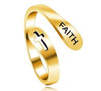 Anillo abierto de fe de la plata esterlina del alfabeto de la muchacha de Uloveido 925, envoltura cruzada hueca Anillos ajustables Regalos de joyería religiosa Y531 (oro)