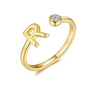 Anillo abierto de mujer en plata de ley con tu letra inicial y una circonita blanca. Anillo plata mujer con acabado plateado o dorado. Joyería ideal para parejas, regalo para madres, amigas.