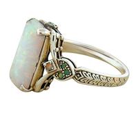 Anillo abierto de ópalo de plata envejecida, anillo de compromiso para mujer, 6, Metal, Sin piedras preciosas