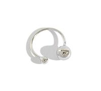 Anillo abierto de plata de ley 925 con doble bola, minimalista, ajustable, delicada banda de dedo para mujeres, niñas, novia, joyería de regalo, Chapado en oro blanco