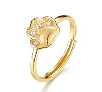 Anillo abierto de plata de ley 925 con forma de pata de gato chapado en oro y circonitas, joyería para mujer y niña.