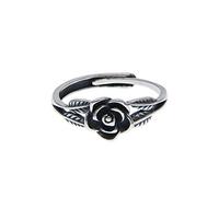 Anillo abierto de plata de ley 925 vintage con diseño sencillo de rosa y hojas, joyería para mujer y niña.