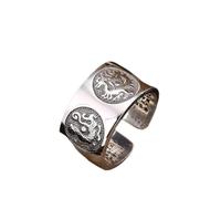 Anillo abierto de plata de ley S925 con el Sutra del Corazón de las Cuatro Grandes Bestias para hombre, ajustable, tallas 7-10