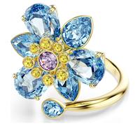 Anillo abierto Idyllia, Tallas mixtas, Flor, Azul, Acabado en oro de 18 quilates 55