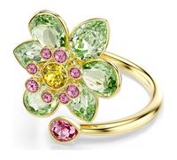 Anillo abierto Idyllia, Tallas mixtas, Flor, Verde, Acabado en oro de 18 quilates 58