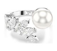 Anillo abierto Mesmera, Crystal Pearl, Talla Marquise, Blanco, Baño de rodio 58