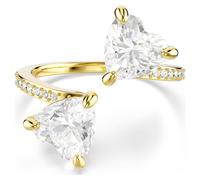 Swarovski Anillo Abierto Mesmera con dos Zirconia Talladas que se Unen en el Centro, Colección Mesmera, Talla de corazón, con una Banda de Pavé, Baño tono oro, Blanco
