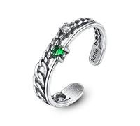 Anillo abierto único con incrustaciones de circonita y cuerda de cáñamo creativo de plata esterlina S925 para mujer