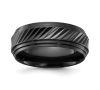 Anillo acanalado de circonita negra pulida de 8 mm, regalo de joyería para mamá, US 9.5 | EU 61 | DE 19.5 | JP 19 | UK S 3/4, Piedra preciosa. Metal Piedra preciosa metal Circonio, Zircón