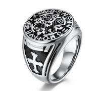 Anillo acero titanio Benedicto XVI, estilo europeo y americano, anillo retro cruz Benedicto XVI para hombre.