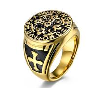 Anillo acero titanio Benedicto XVI, estilo europeo y americano, anillo retro cruz Benedicto XVI para hombre.
