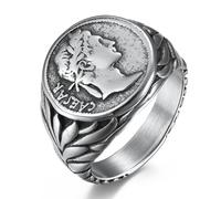 Anillo acero titanio con diseño César romano estilo europeo y americano, anillo moneda retro para hombre.