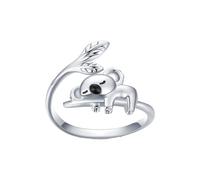 Anillo ajustable abierto Koala anillo de amistad abierto ajustable lindo anillo de amistad regalo niñas cumpleaños regalo anillo lindo animal abierto anillo Anillos Pareja (Silver-C, One Size)