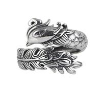 Anillo ajustable, anillo de esterlina ajustable para mujeres retro tallado chino simple fénix plumas de pluma declaración apilamiento de círculo de círculo de dedo abierto para un regalo de desgaste