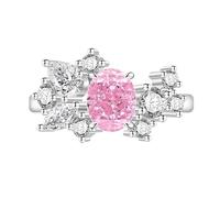 Anillo Ajustable, Anillo Ovalado Con Diseño Floral Para Mujer, Anillo De Compromiso O Boda Con Piedras Preciosas, Zafiro, Esmeralda, Amatista, Rubí Y Diamantes Simulados Joyería De Cóctel, Regalo