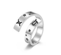 Anillo ajustable de acero de titanio y pulsera de acero inoxidable con apertura de doce signos del zodíaco
