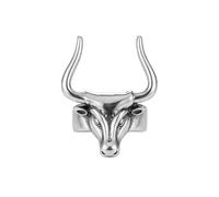 Anillo ajustable de acero inoxidable con cabeza de toro, calavera de animal del oeste, banda abierta, cuerno de buey, declaración de estilo motero gótico vaquero rancho vintage unisex |LK_0106_LLR
