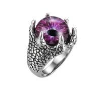 Anillo ajustable de acero inoxidable con garra de dragón y ojo morado, estilo gótico fantástico, banda llamativa, accesorio de moda medieval para moteros y cosplay, duradero y unisex. |LK_0098_LLR