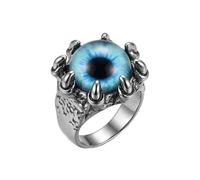 Anillo ajustable de acero inoxidable con ojo de dragón azul, estilo gótico, con diseño de garra. Accesorio unisex inspirado en criaturas míticas y fantásticas, ideal para motociclistas. |LK_0087_LLR