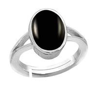 Anillo ajustable de calcedonia de ónix negro natural 100% certificado de 13,25 ratti / 12,25 quilates (chapado en plata Sulemani Hakik, 100% piedra preciosa certificada por laboratorio (Top Aaa+