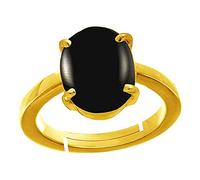 Anillo ajustable de piedra de ónix negro de 7,25 quilates, con certificado Sulemani, Kaala, Hakik, Ashta Dhatu, talla libre, Anguthi sin tratar, para hombres y mujeres, anillo de oro Matel