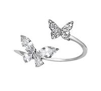 Anillo ajustable de plata de ley 925 con doble mariposa para mujer y niña, E1Z5, para mujer, mariposa ajustable, plata