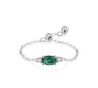 Anillo ajustable de plata de ley 925 con forma de huevo de paloma y circonita cúbica verde ovalada para mujer.