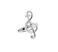 Anillo ajustable de plata de ley 925 con nota musical, clave de sol, declaración musical, abierto, extensible, nudillo, dedo medio, delicado cristal cruz, joyería de regalo para cristal, circonita