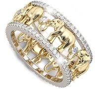 Anillo Ajustable de Plata de Ley 925 para Mujer - Elefante de Oro de la Suerte, 1,5 Quilates, Circonita Cúbica de Topacio Blanco - Inmigración Familiar