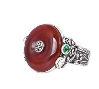 Anillo ajustable de plata esterlina para mujer, retro, elegante, con incrustaciones de ágata, hebilla de paz, joyería abierta para boda, eternidad, promesa, regalo de círculo de dedo, A