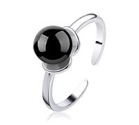 Anillo ajustable for mujer, con incrustaciones de plata, piedra de ágata negra, flor, ajustable, for nudillos abiertos, dedo del pie, joyería for mujeres y niñas, regalo de boda, compromiso, Día de la