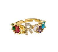 Anillo ajustable for mujer, dorado creativo con incrustaciones de circonitas coloridas, letra inicial R, anillo ajustable de moda for nudillos abiertos, anillo for la articulación del dedo del pie, jo