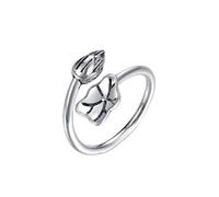 Anillo ajustable for mujer, plata vintage, diseño creativo de hoja de loto y capullo, ajustable, abierto, for nudillos, dedos, dedos del pie, joyería for mujeres y niñas, regalo de boda, compromiso, D