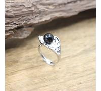Anillo Ajustable, Obsidiana Redonda Natural Boho Las Hojas Talladas Anillo Ajustable Anillo Abierto De Mujer 7 Chakra Reiki Anillos De Piedras Preciosas Anillo De Eternidad para Mujer Niña