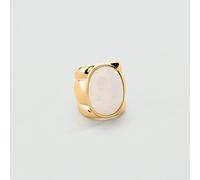 Anillo Ancho La Riviera - Blanco / Oro - Jade - Aleación metal con baño de oro 750/1000 - Talla : 56 - Agatha Paris