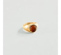 Anillo Ancho N-13 - Marrón / Dorado - Vidrio - Aleación metal con baño de oro 750/1000 - Talla : 56 - Agatha Paris