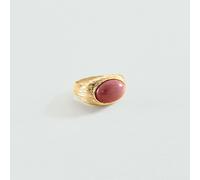 Anillo Ancho Petra - Rhodonite / Dorado - Rhodonite - Aleación metal con baño de oro 750/1000 - Talla : 54 - Agatha Paris