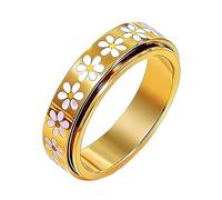 Anillo antiestrés, giratorio de Margarita, anillos de acero inoxidable, anillo de rotación, joya elegante para mujeres y hombres (US 8, dorado)
