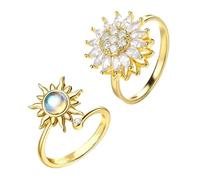 Anillo Anxiety de oro, 2 anillos abiertos ajustables para aliviar el estrés, antiestrés Spinner anillo para ataques de pánico, anillos de estado de ánimo unisex joyas regalo