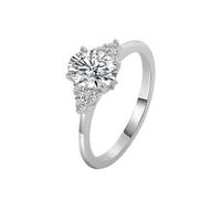 Anillo apilable, anillo de promesa para ella con forma de abeja con moissanita ovalada, oro blanco, regalos de cumpleaños para mujer, R 1/2, Oro blanco de 9 quilates, Moissanita